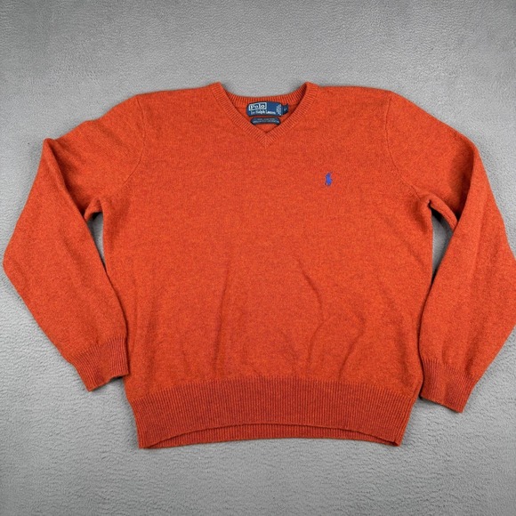 Polo by Ralph Lauren Other - Polo By Ralph Lauren Sweater XL Orange 100% Lambs Wool V Neck Pullover SHRUNK